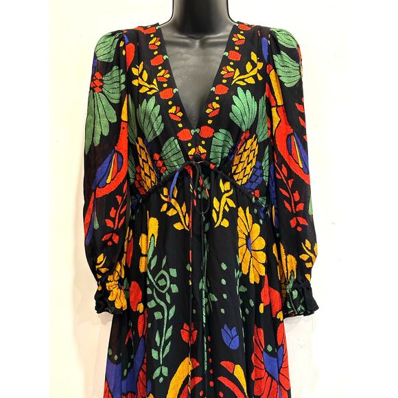 Farm Rio Georgette maxi floral long sleeved v neck dress size Petite Small - Picture 8 of 15
